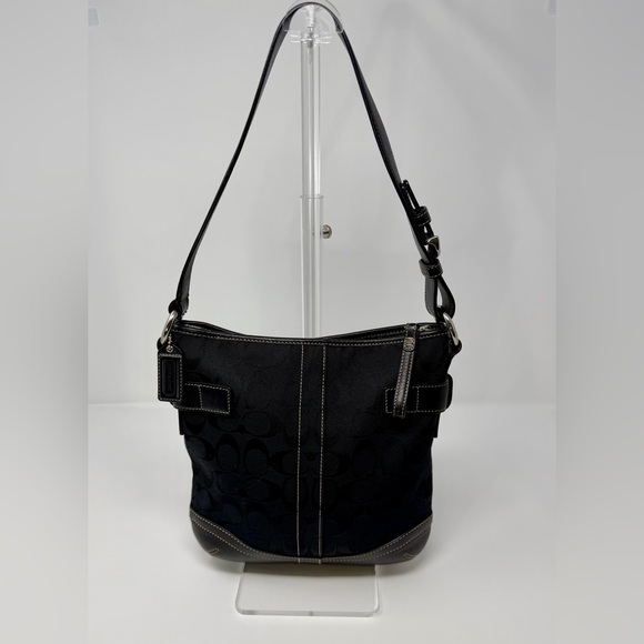 Coach Black Women's Monogram and Leather Small Hobo Bag - Picture 2 of 10